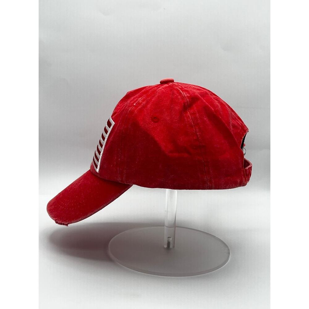 Fabric Washed US Flag Hat Red | Made in USA | Adjustable Dad Cap Vintage Style - Picture 8 of 9